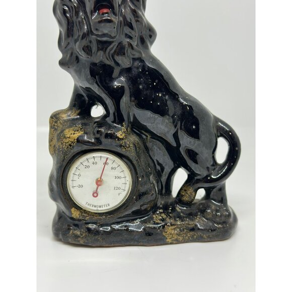 VTG Black Ceramic Lion Figurine With Thermometer Made In Japan MCM Decor Style - Picture 3 of 8